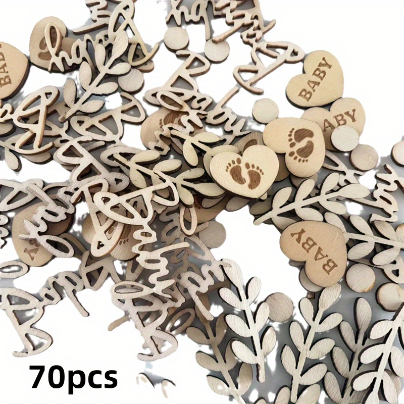TEMU 70pcs Natural Wood Confetti Set, Rustic Decor For Shower Decorations Romantic Wedding Decor, All Season Table Supplies, Vintage Theme Party Decoration