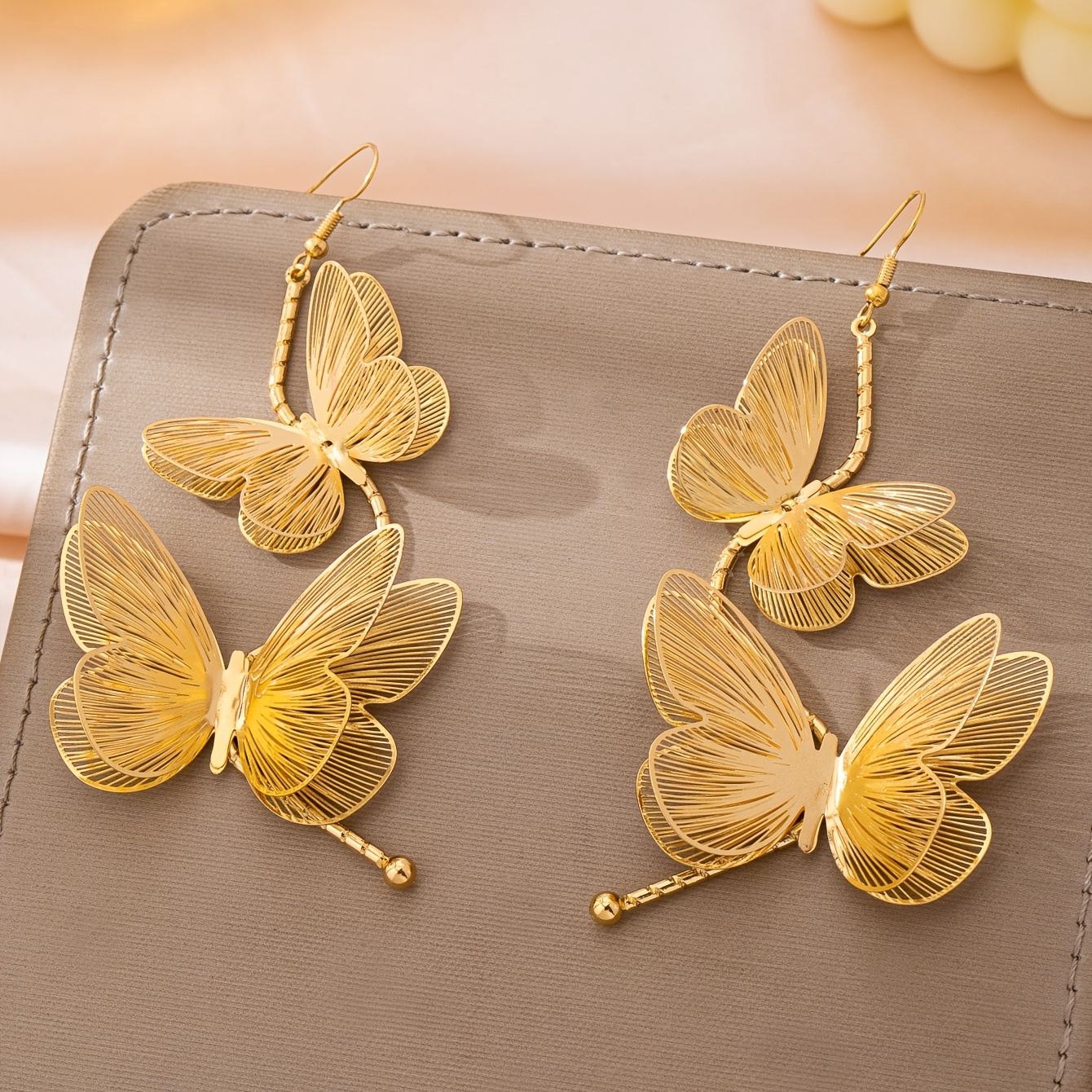 Women's Exaggerated French-style Double-layer Metal Butterfly Drop Earrings