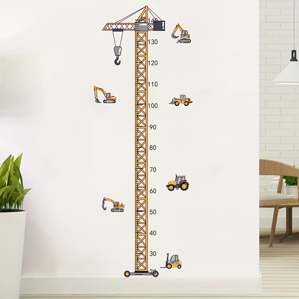 1pc Easy-to-apply Waterproof Excavator & Crane Themed Growth Chart Wall Sticker - Removable Vinyl Height Measurement Decal With Milestone Markers For ' Room, Bedroom, School Gym - Contemporary Style