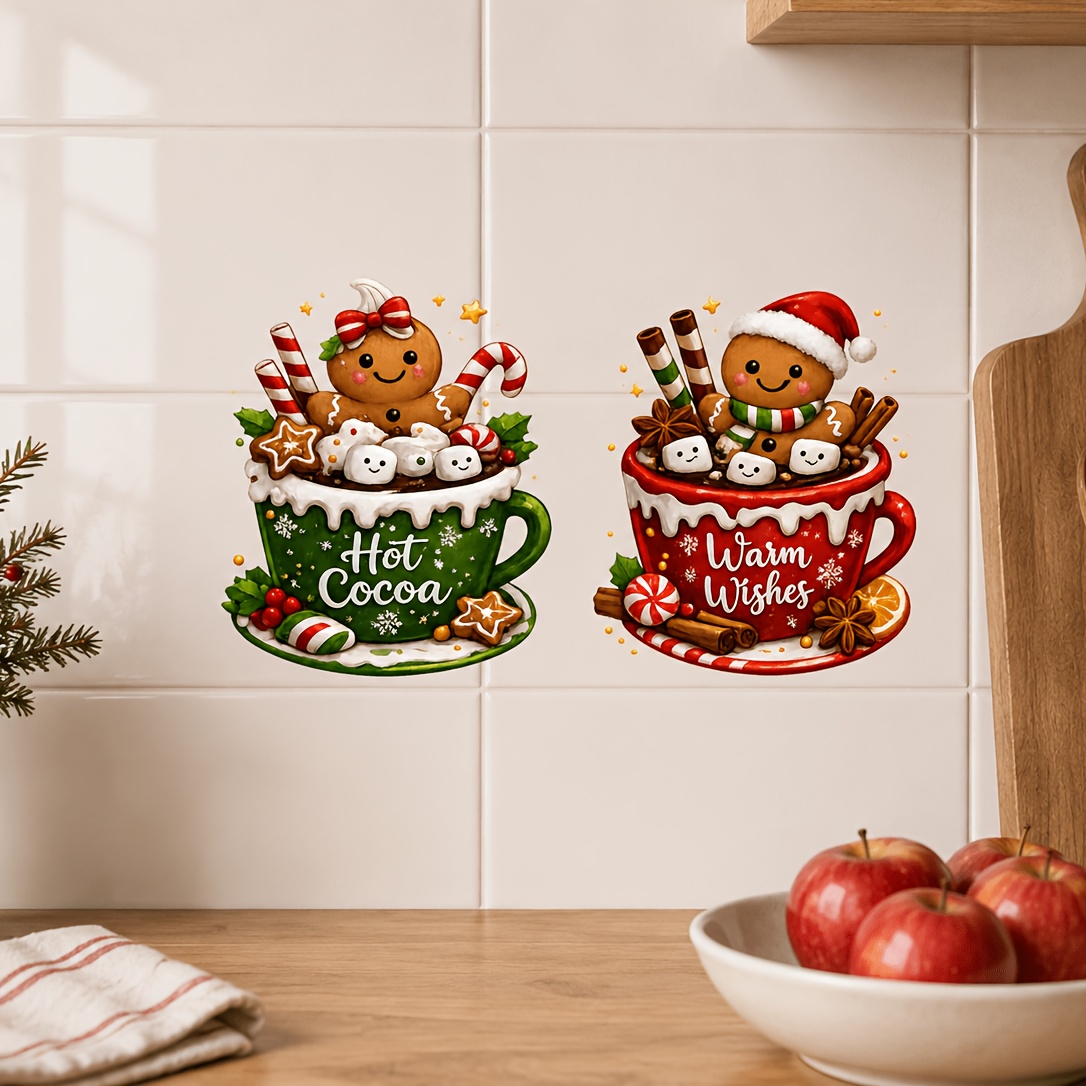 TEMU Christmas Gingerbread Wall Stickers, Cute Holiday Coffee Cup Decals, Suitable For Kitchen, Dining Room, Cabinets, Tile Walls, And Doors,