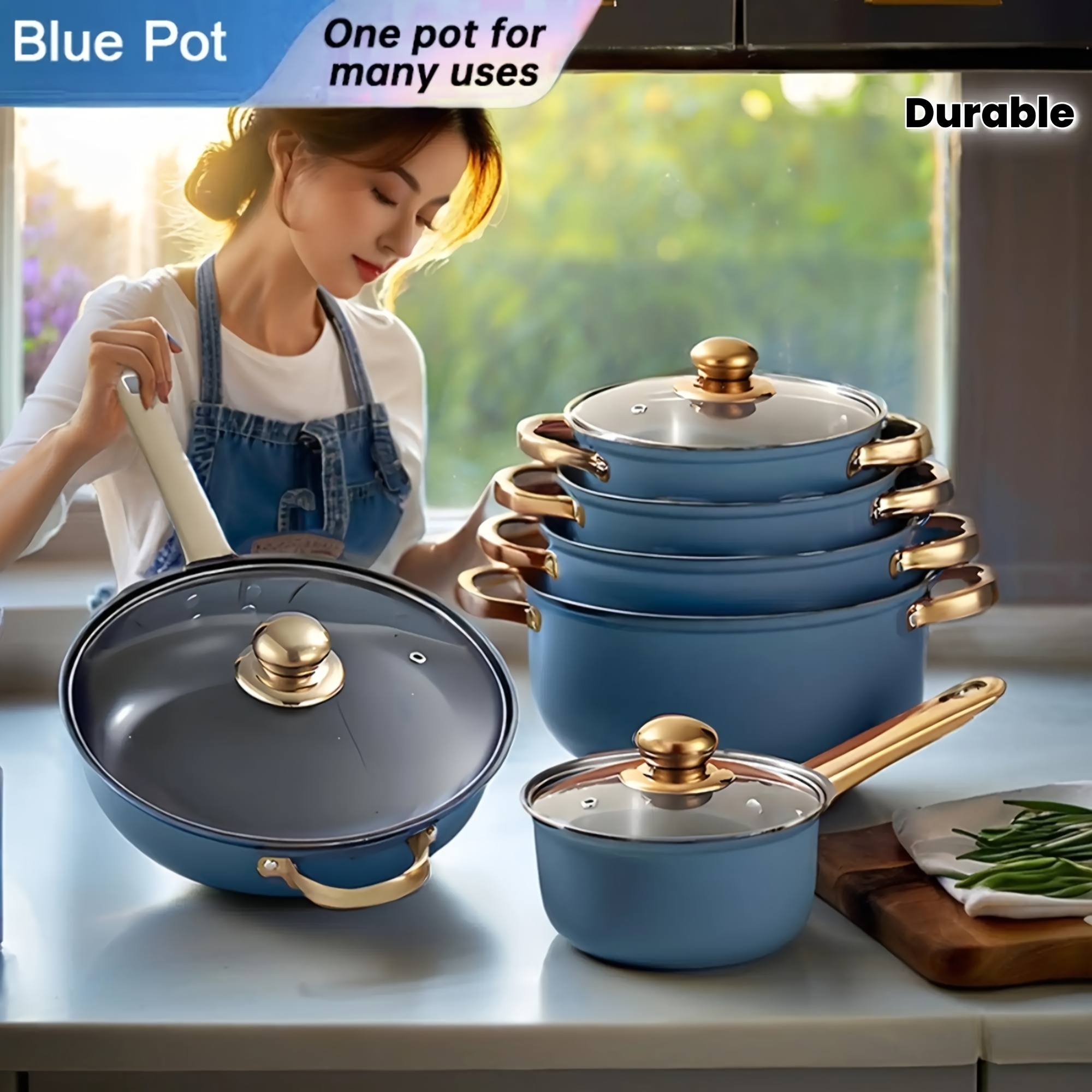 TEMU Thicker Version 12pcs Stainless Steel Cookware Set With Lids Durable Kitchen Utensils For Induction Stove, Oven, And Camping - Suitable For All