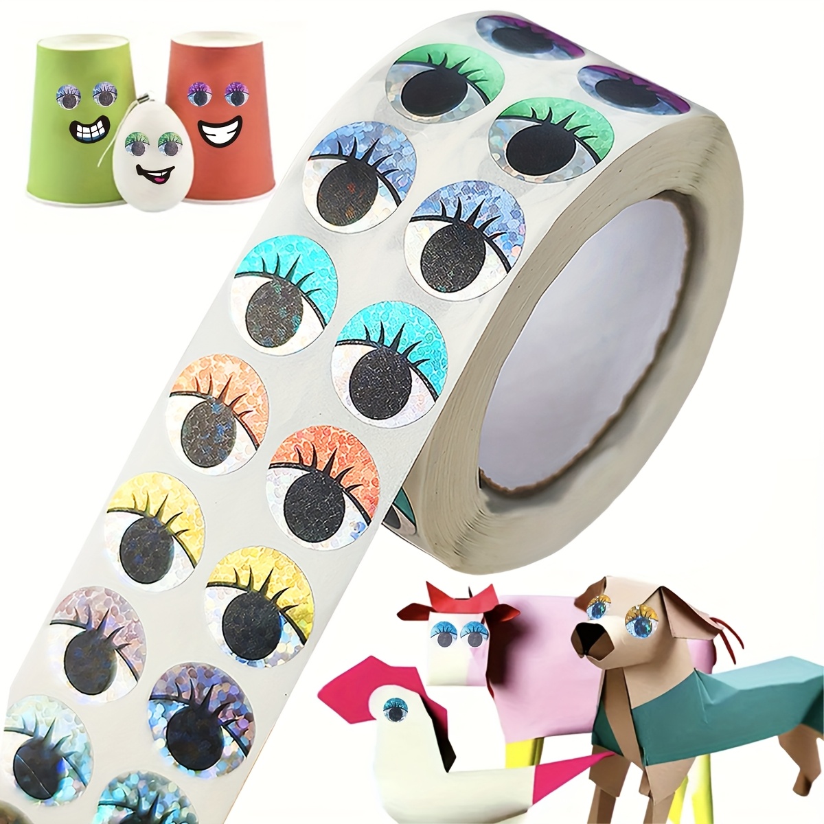 Image of 500pcs Halloween Self-adhesive Holographic Eye Stickers With Glittery And Shiny Eyes - Scrapbooking, Gift Wrapping, Valentine's Day, New Year Decorations - Single-use Theme Stickers