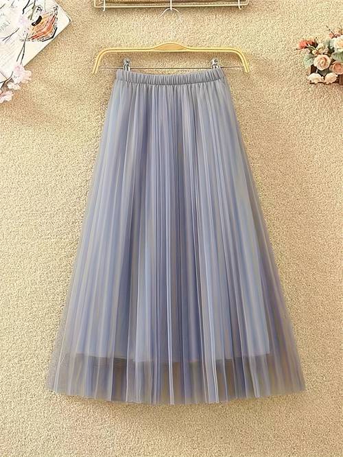 petite womens mesh half skirt high waist pleated flared skirt