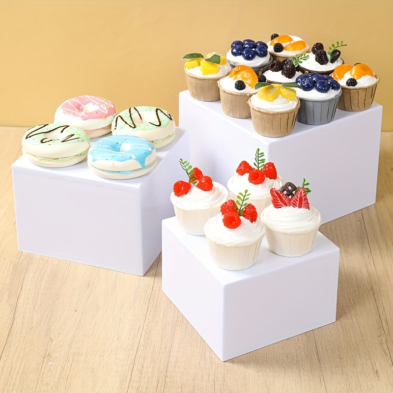3pcs Suportes de Bolo de Acrílico   - Suportes de Exibição Quadrados Empilháveis para Casamentos, Aniversários, Chás e Decorações de Festa, Seguros para Alimentos e Sem Necessidade de Energia, Suportes de Bolo para Exibir Mesa, Decoração de Festa de Aniversário, Decoração de Mesa Elegante, Acrílico Durável