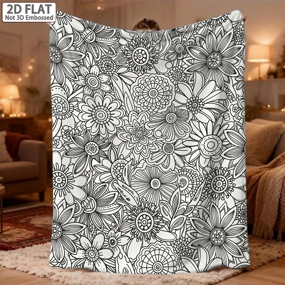 TEMU 1pc Digital Coloring Relax Blanket, Suitable For Dormitories And Living Rooms, Soft Flannel Throw Blanket, Includes Digital Coloring Pages, Warm