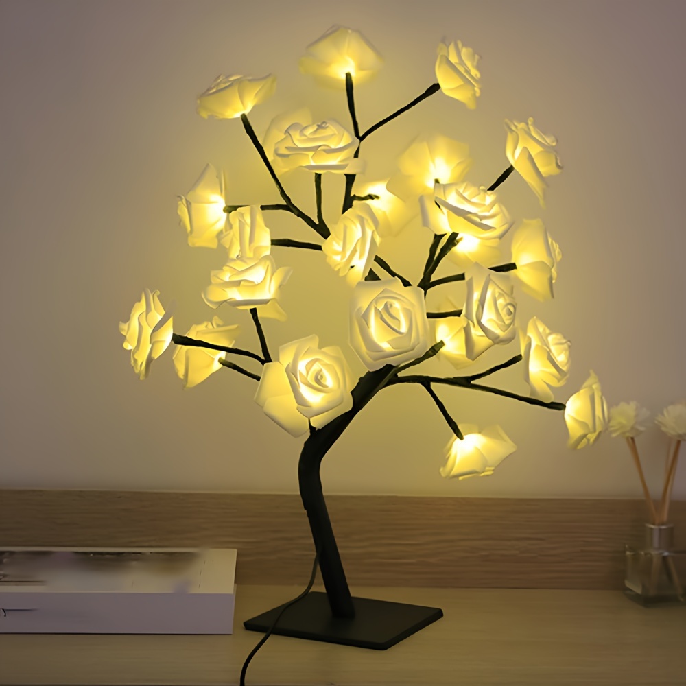 

White Rose Tree Graphic Led Light, Usb Rechargeable Night Light, For Bedroom, Home Party Decoration