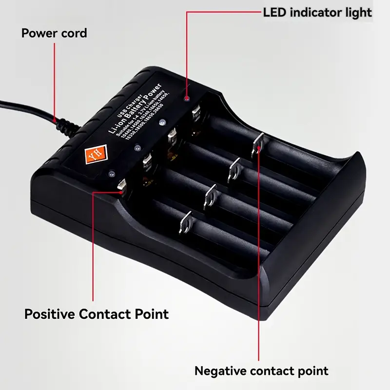 1pc usb battery charger intelligent 4 slots lithium rechargeable fast protection suitable for 18650 14500 16650 batteries and more details 1