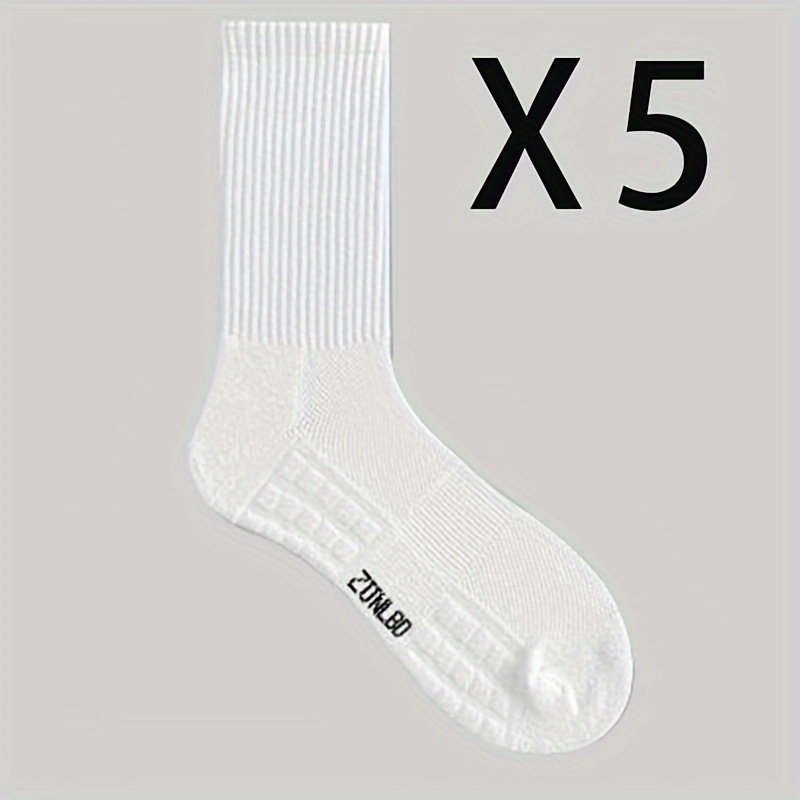 Image of 5 Pairs Men's Mid-calf Socks, Basketball Socks, Men' Socks, Breathable Thickened Towel Bottom Sports Socks Suitable For Outdoor Sports, Home Use, And Fitness Enthusiasts Size Usa 6-9
