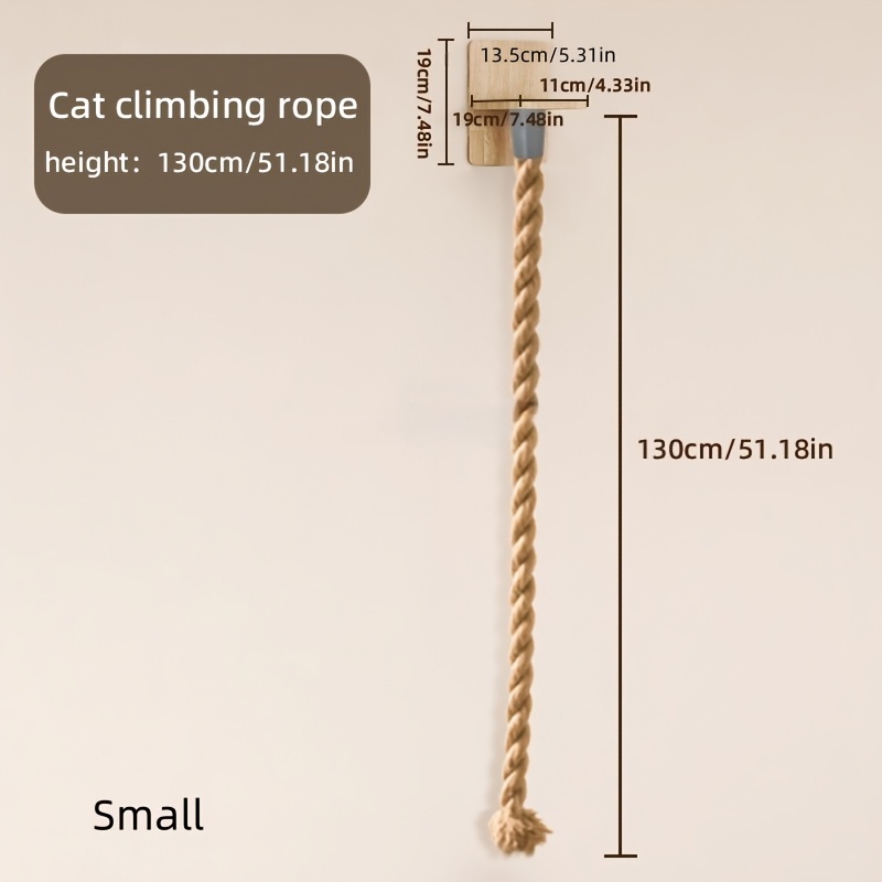 TEMU 1pc Wall-mounted Cat Climbing Rope Jumping Platform, Thick Natural Hemp Rope, Suitable For Indoor Cats, Adult Cats, Kittens, Space-saving, Pet