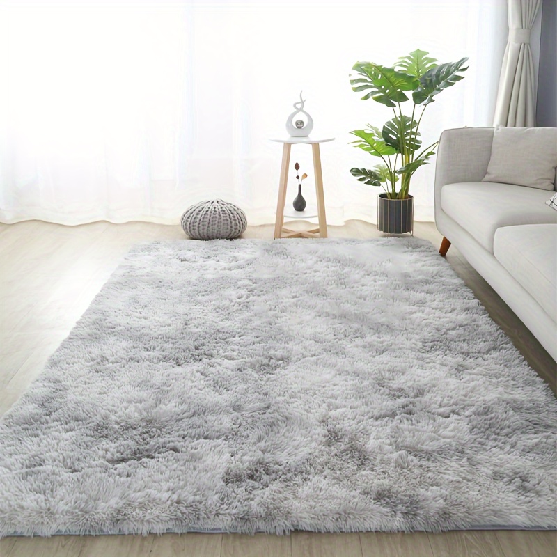 1pc luxurious light gray plush area mat soft fluffy stain resistant non slip   living room bedroom balcony and home office decor details 1