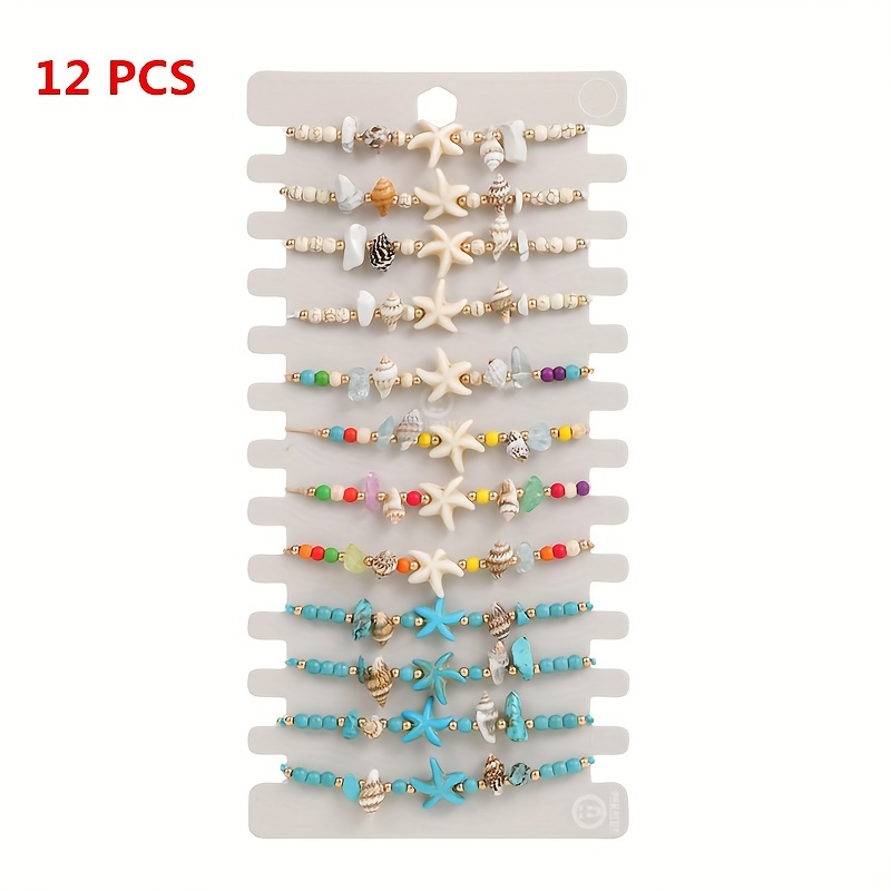 

12pcs Stylish Couple Turquoise Conch Starfish Woven Bracelet Set Unisex