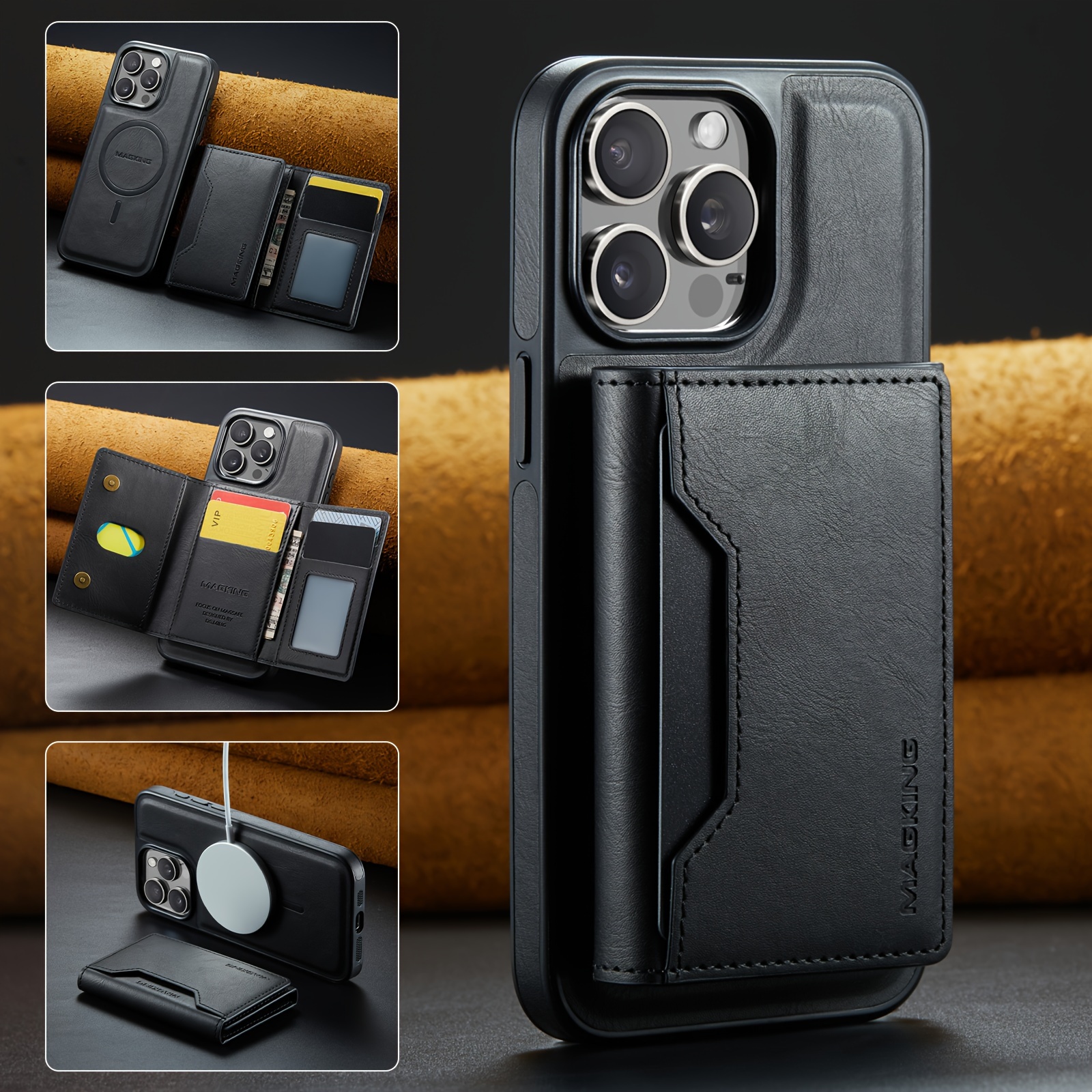 

Removable 2-in-1 Strong Magnetic Wallet Case Featuring Rfid Protection, Multiple Card Slots, For , Plus 15, 14, 13, And 12, Compatible With Wireless Charging, Includes A , And Offers Shock Resistance.