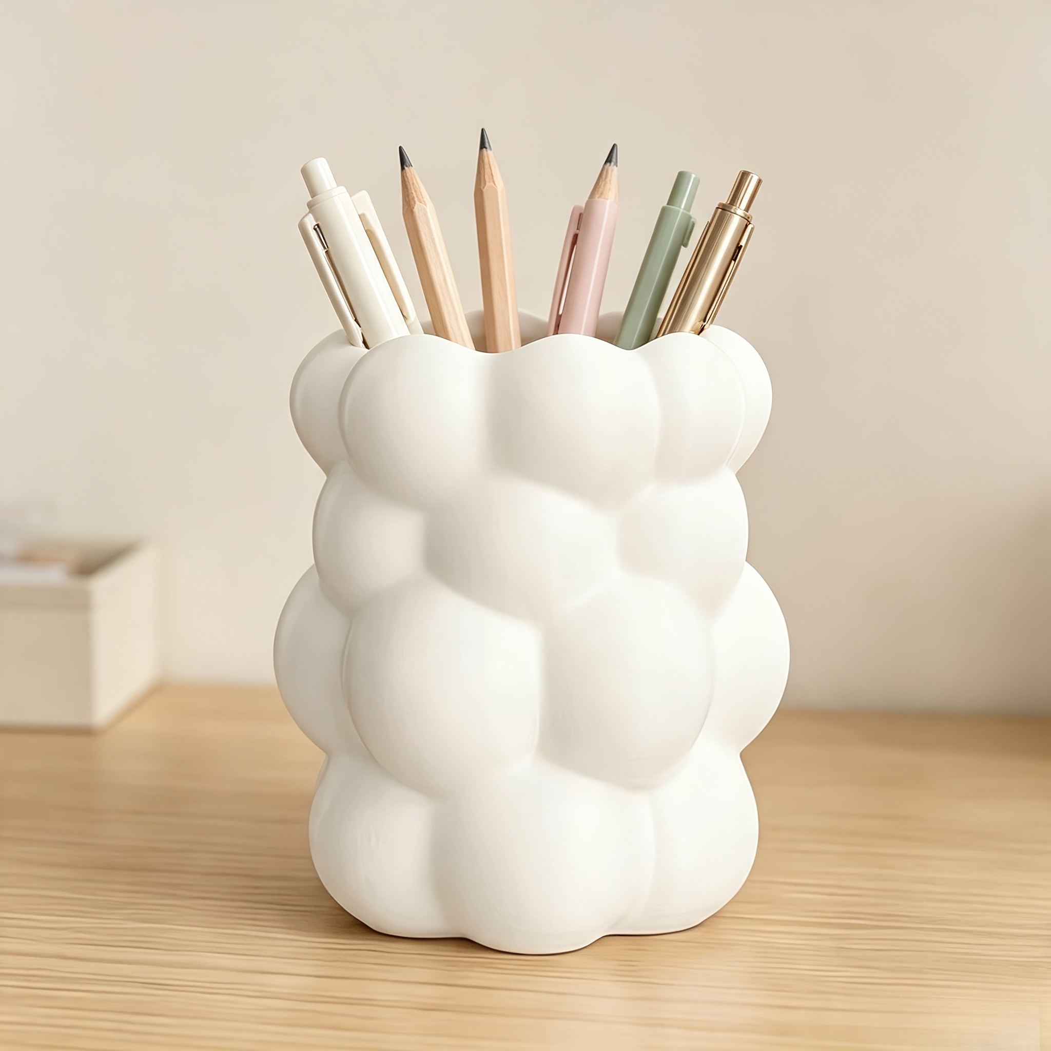 TEMU White Cloud Desktop Makeup Storage Tube, Suitable For Desk Storage Of Stationery And Brushes, Vanity Organizer And Brush, Used As A Pen Holder,