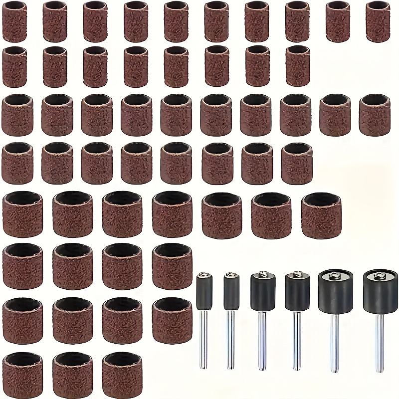 

60pcs Drum Sanding Kit With Mandrels - 3mm Shank, Medium Grit For Rotary Tools & Electric Mills