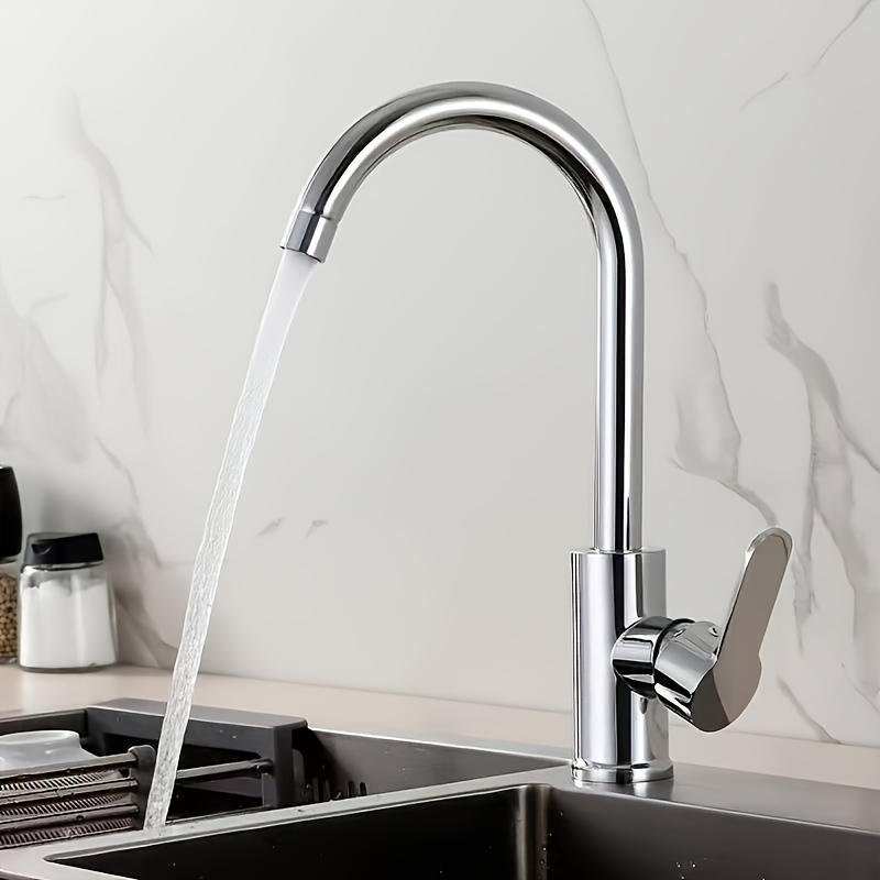 Chrome Kitchen Faucet With A Single Lever, Designed For One-hole Installation, Featuring A And A High
