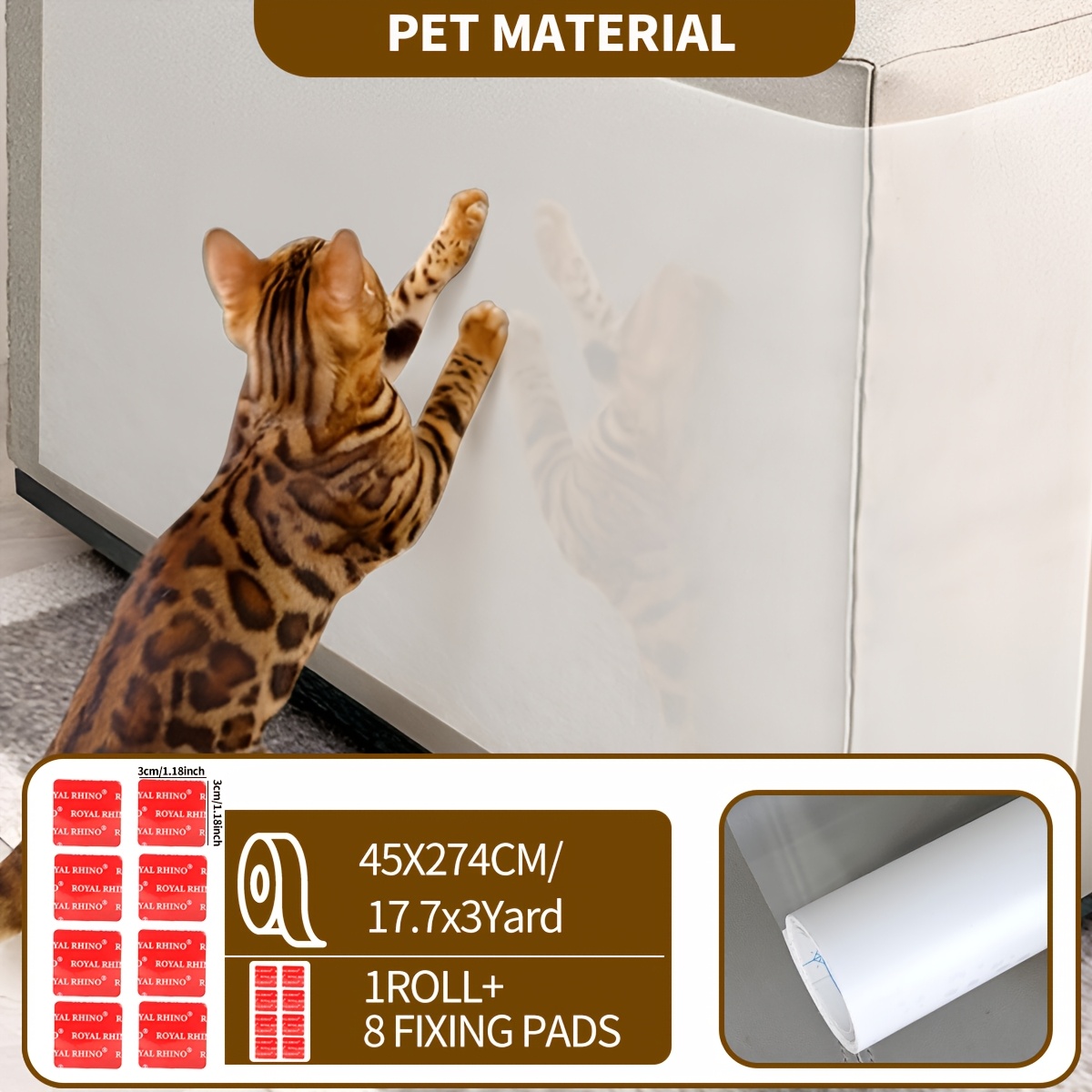 Image of 1 Roll Of Anti-cat Scratch Tape - Transparent Single-sided Protective Film, Length 3 Yards, Self-adhesive Cat Scratch Furniture Protective Cover (width: 3.93 In/7.87 In/11.8 In/17.7 In/23.6 In)
