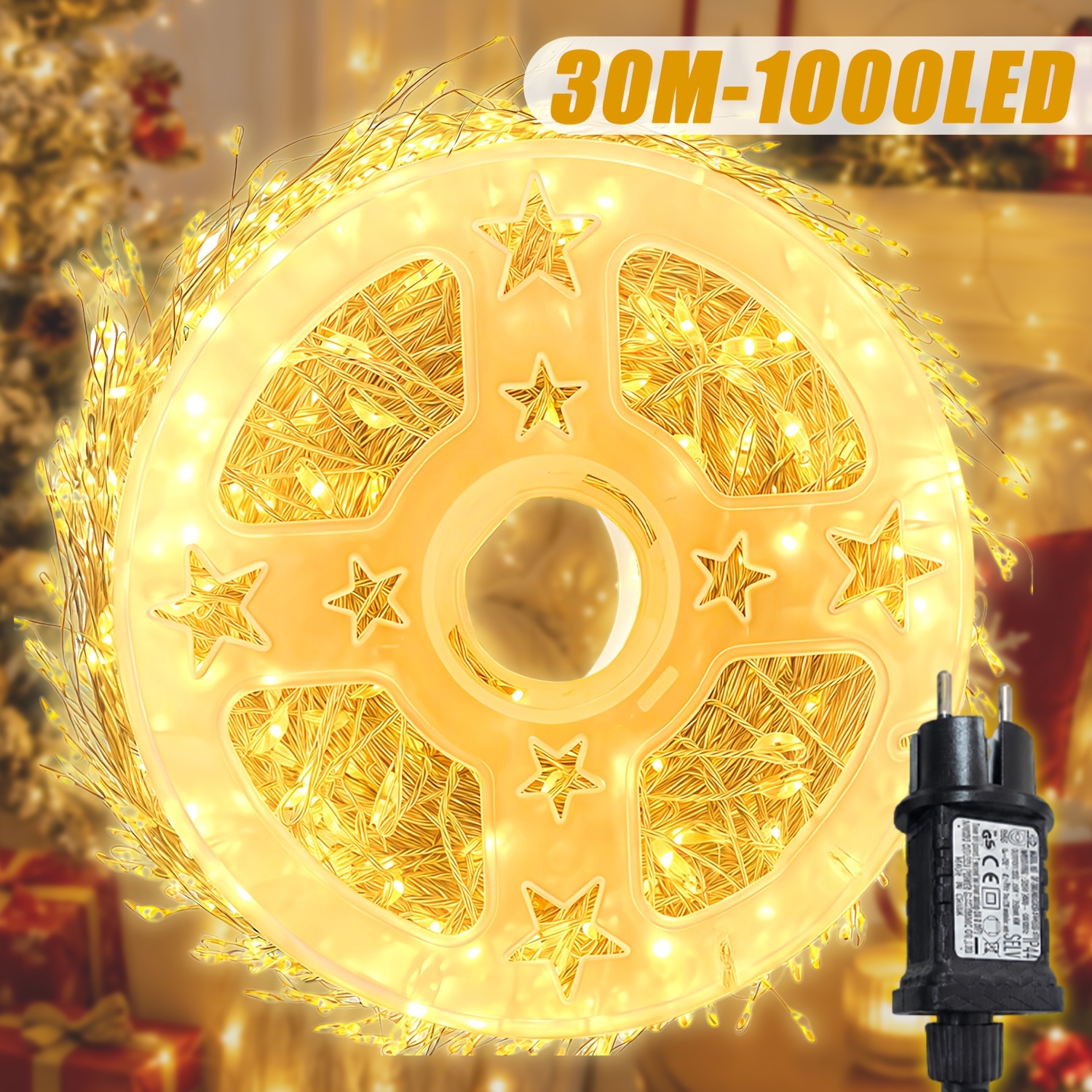 TEMU Confezione da 1 Luci a Stringa Decorative Fatate da 15m/30m, 500/1000 Perline LED, Alimentazione a Spina UE, 8 Modalit� di Illuminazione con