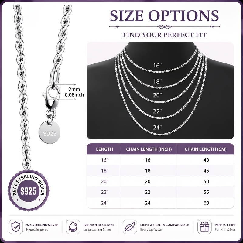 Women's Silvery Twisted Rope Chain Necklace, Minimalist Hip-Hop Style