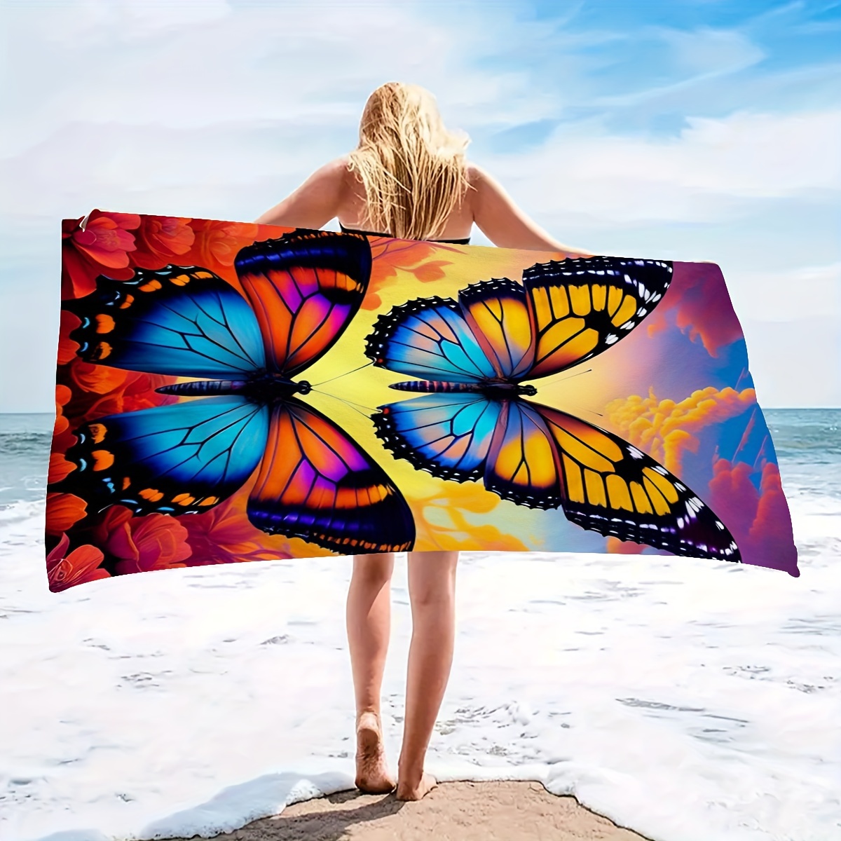 

1pc Butterfly Pattern Beach Towel, Soft Absorbent Beach Towel, Lightweight Beach Blanket, Holiday Essential Gifts, Beach Essentials