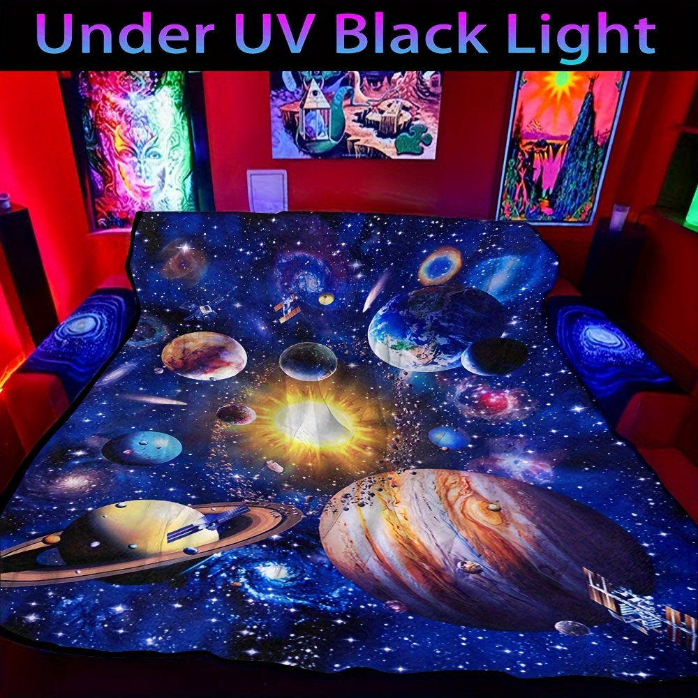 

Glow In The Dark Flannel Throw Blanket - Contemporary Space Theme, , Knitted Polyester, Office, Bed, Camping, Travel - Ideal Gift