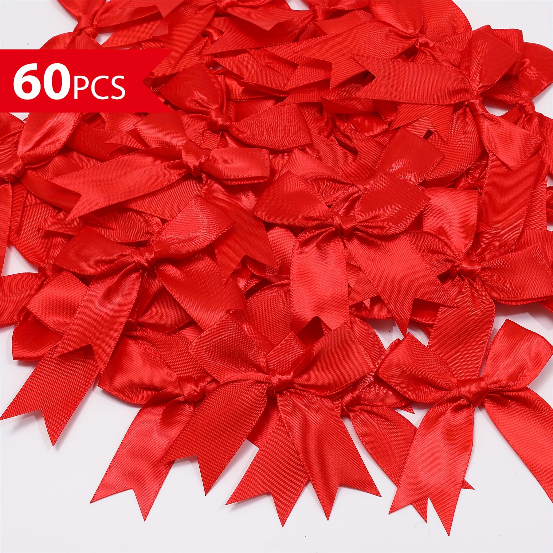 Image of 60pcs Pink Bows (3.3 Inch X 3.3 Inch) - Elegant Craft Knots For Gift Wrapping, Wedding Decorations, Parties And Baking Decorations - Soft Polyester Material, Bouquet Ribbon