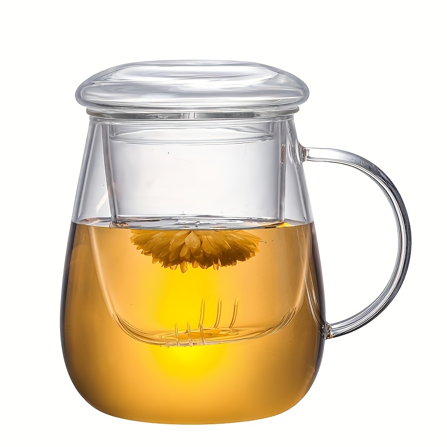 1set High Borosilicate Glass Tea Cup, Thickened Tea Cup With Filter, Water Cup With Handle, Suitable For Room, Outdoor Picnic, Gift 16.9oz