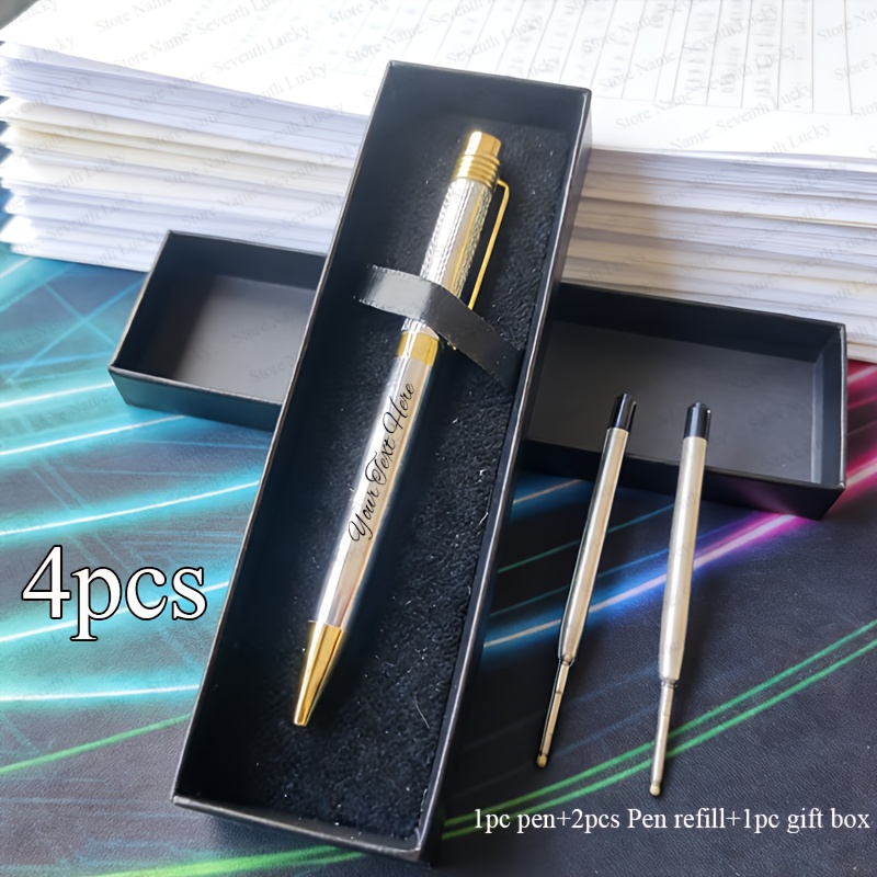 TEMU 1pc Pen+2pcs Refill+gift Box.luxury High-end Silvery Signature Pen,beautifully Packaged In A Gift Box,smooth Writing For Business,personalized