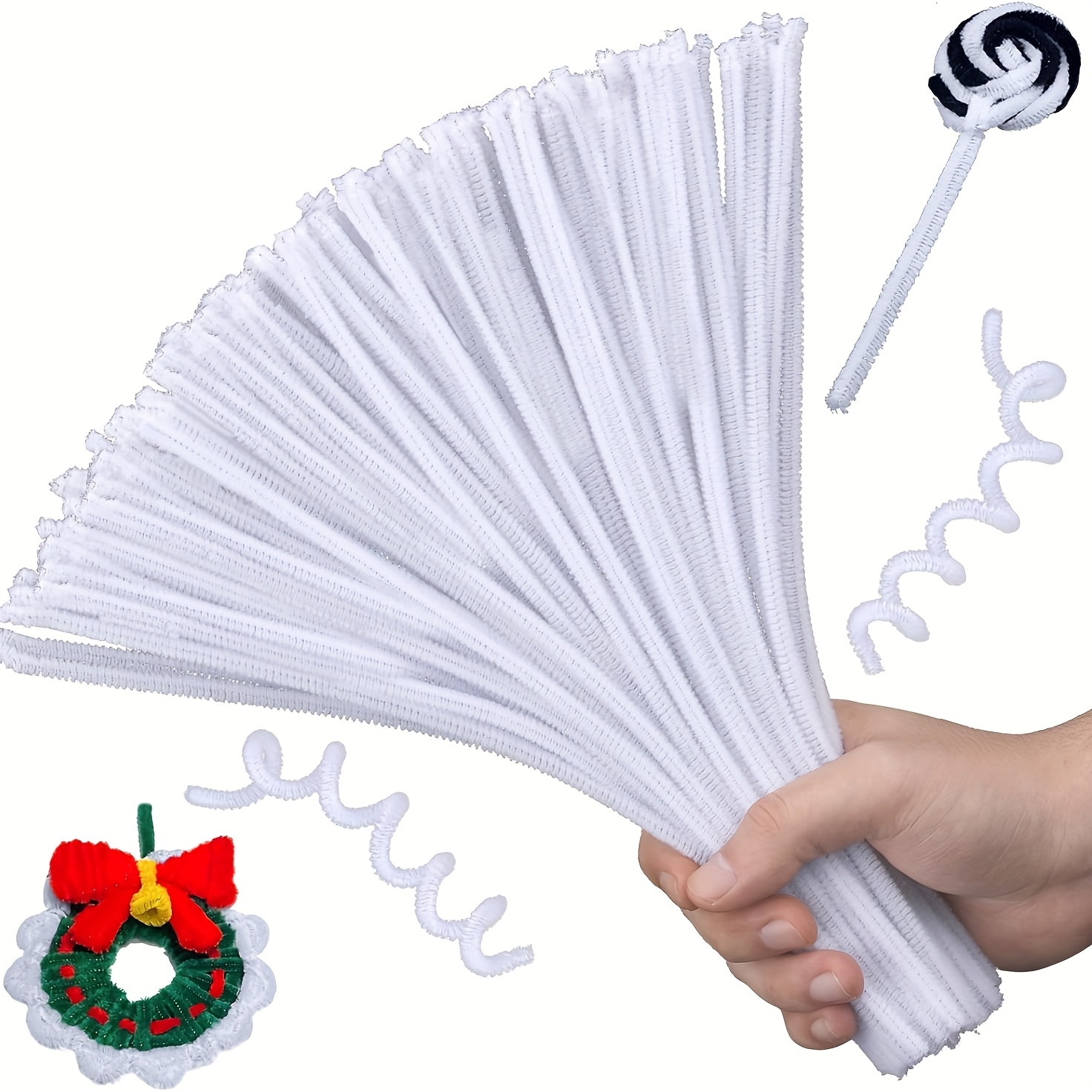 Image of 50pcs/150pcs White Pipe Cleaners Craft Bulk Thick Rope Core Wire Craft Pipe Cleaners For Crafts Projects, Christmas Craft Supplies New