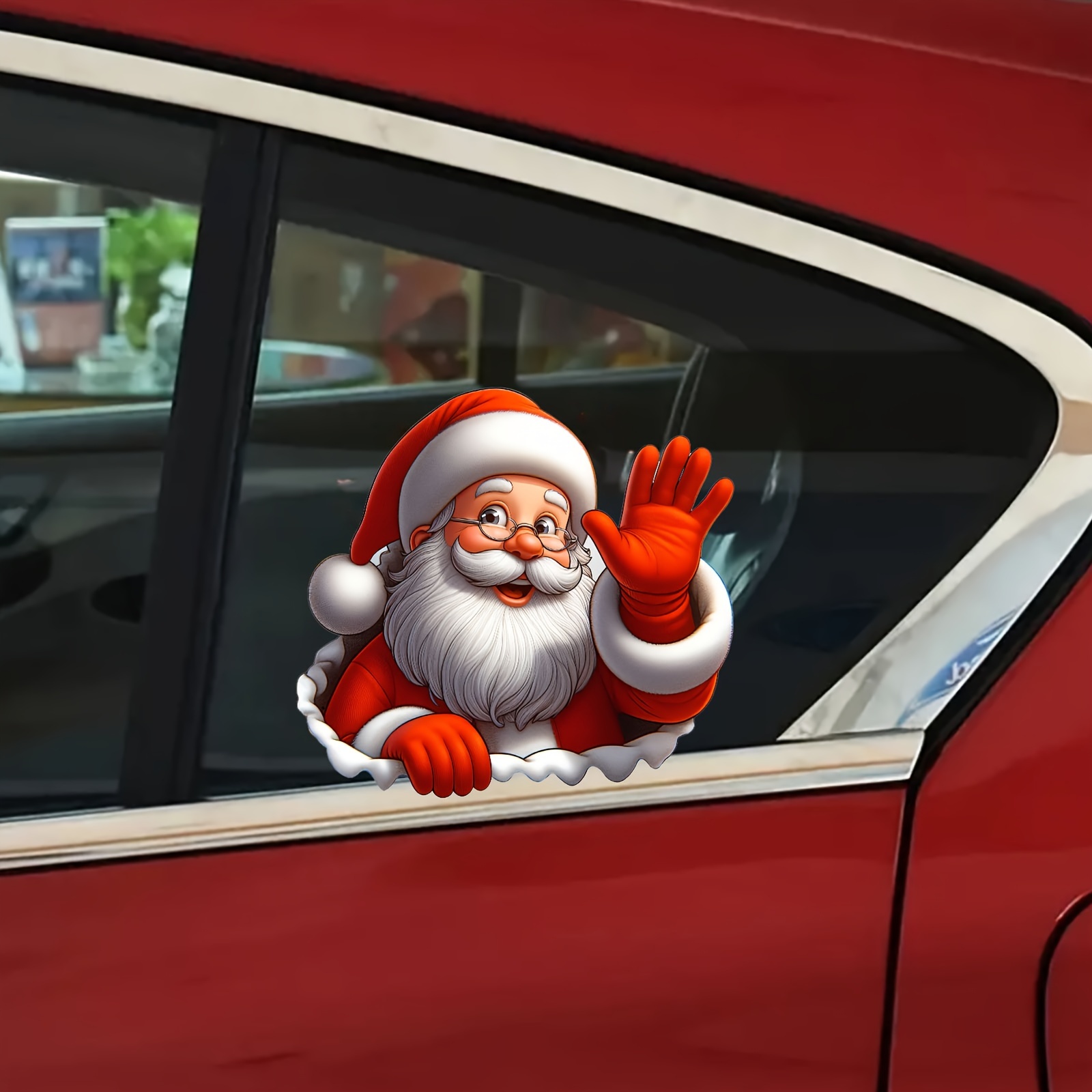 

A Santa Claus Waving Sticker, 1pc 3d Self-adhesive Vinyl Sticker For Christmas, Pvc Car And Window Stickers, Suitable For Glass, Metal, Ceramic Surface, Fantasy Anime Animal Theme Decoration