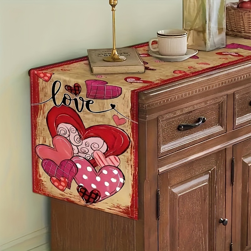 

Valentine's Romantic Heart Design Table Runner - Woven Polyester, Rectangular, Machine Washable, Fade Resistant, Perfect For Kitchen, Holiday Parties, Restaurant, And Banquet Decor - 1 Piece