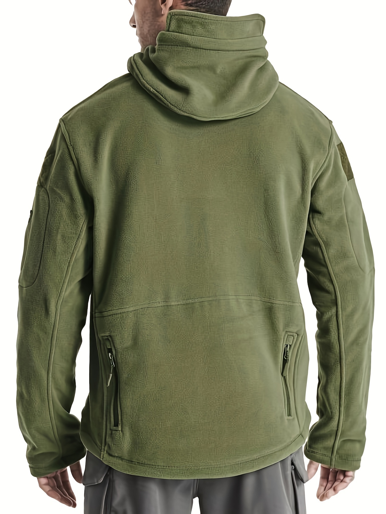 Men's Winter Tactical Hoodie Jacket - Windproof, Warm Polyester Fleece with Multiple Pockets, Thumbhole Cuffs, and Adjustable Drawstring Hem for Outdoor Sports and Hunting