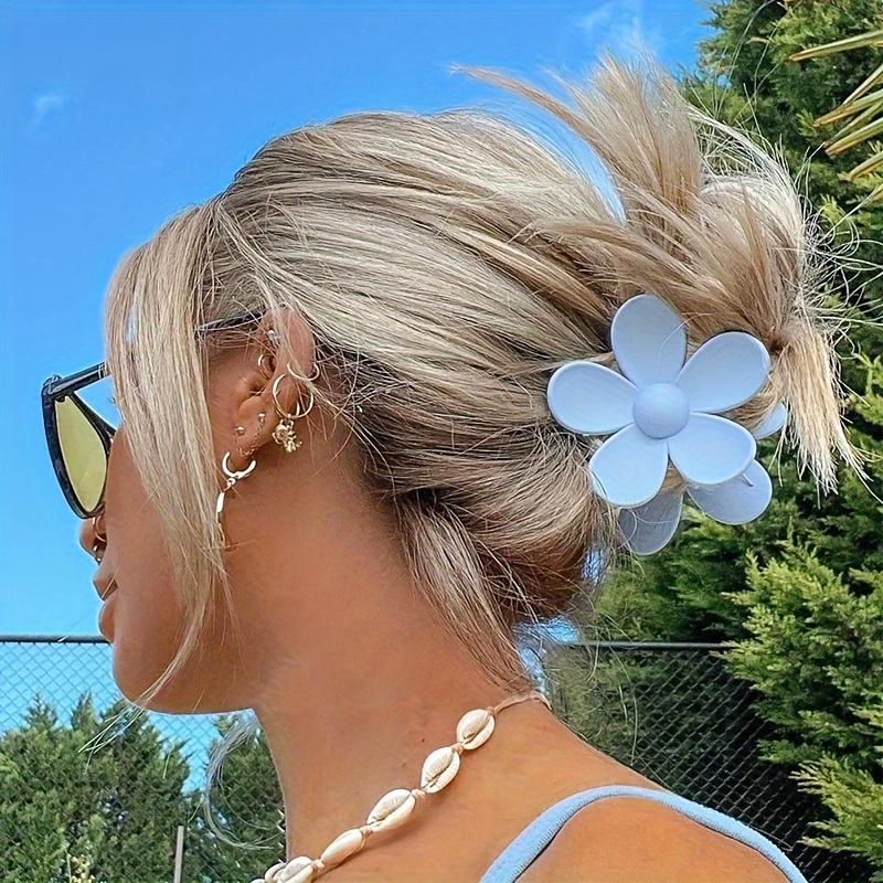 

Chic Large Floral Hair Claw Clip - Cute & Sweet Boho Style, Perfect For Beach Vacations - Available In Orange, Yellow, Pink, Blue, Magenta Beach Hair Accessories Tropical Hair Accessories