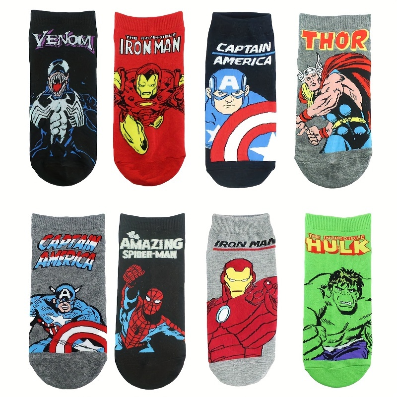 

4 Or 8 Pairs Of Men's Cotton Low Cut Socks, Anti Odor & Sweat Absorption Cartoon Anime Superhero Pattern Socks, For Daily & Outdoor Wearing, Spring And Summer