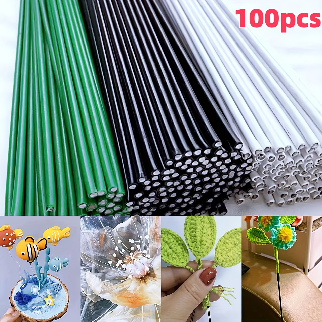 

100pcs Floral Flower Stem Wire Diameter 0.09cm, (40cm/15.75 In) Glue-coated Iron Wire Diy Flower Rod Iron Wire Iron Wire Glue-coated Material Simulation Flower Accessories And Handicrafts