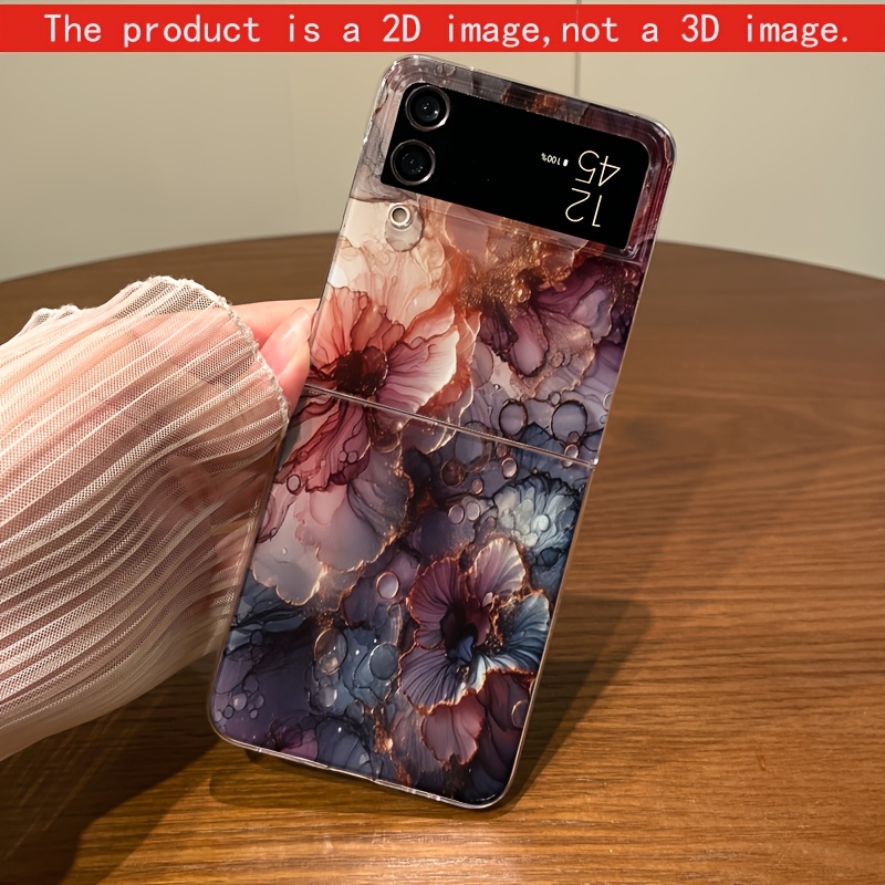 TEMU Phone Case: 2d Flat Transparent Foldable Drop-proof Phone Case, Burgundy Ink Wash Smudged Floral , Suitable For Z Flip 3/4/5/6/7/z Fold