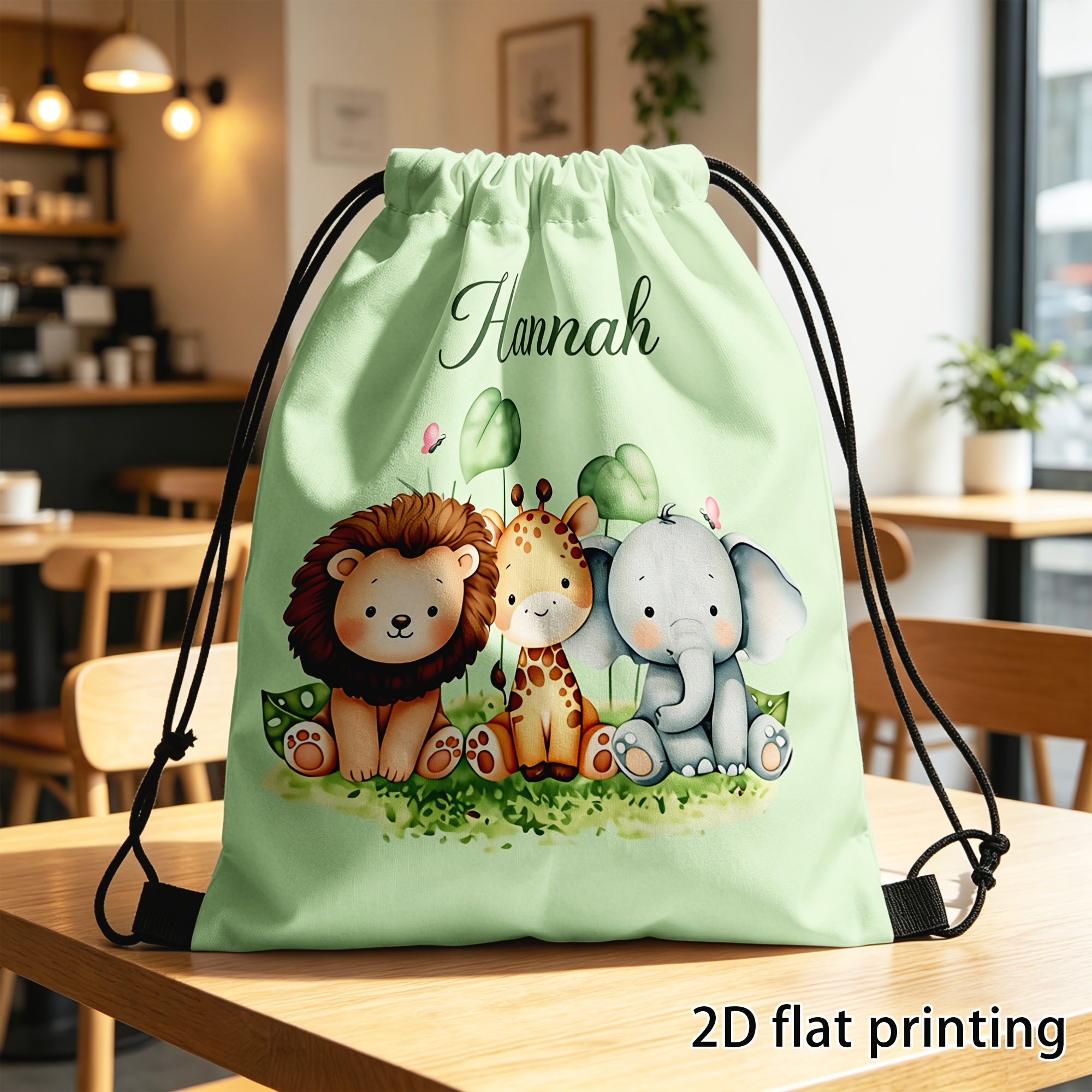 TEMU 1 pz, Personalizzata, Borsa con Coulisse, Borsa per Sport , , Borsa con Coulisse Personalizzata con Animale e Testo Zoo per Picnic, Sacchetti