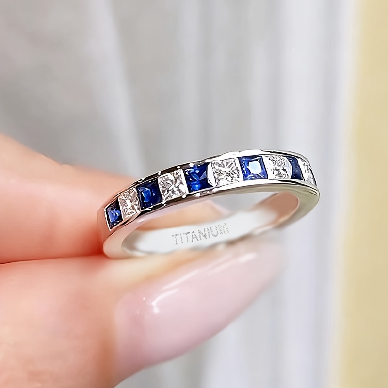 Women's 4mm Wide Blue and White Mixed Cubic Zirconia Ring
