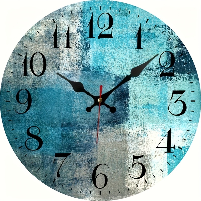 TEMU 1pc Circular Gray-blue Clock, Non-ticking Silent Clock, Battery Powered, Hanging Clock For Decorating Living Room Bedroom Bathroom School Office