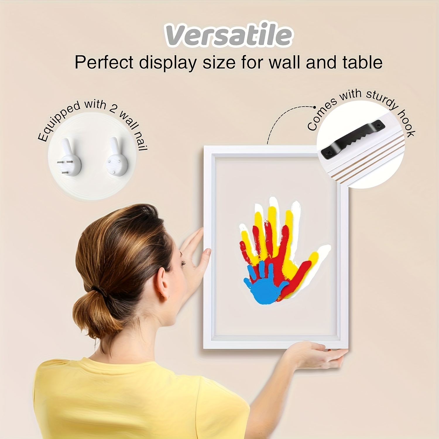 Family Handprint Memory Frame with 4 Handprint Slots and 6 Non-Toxic Colors, Gift for Family and Mother’s Day, Available in Black, White, an