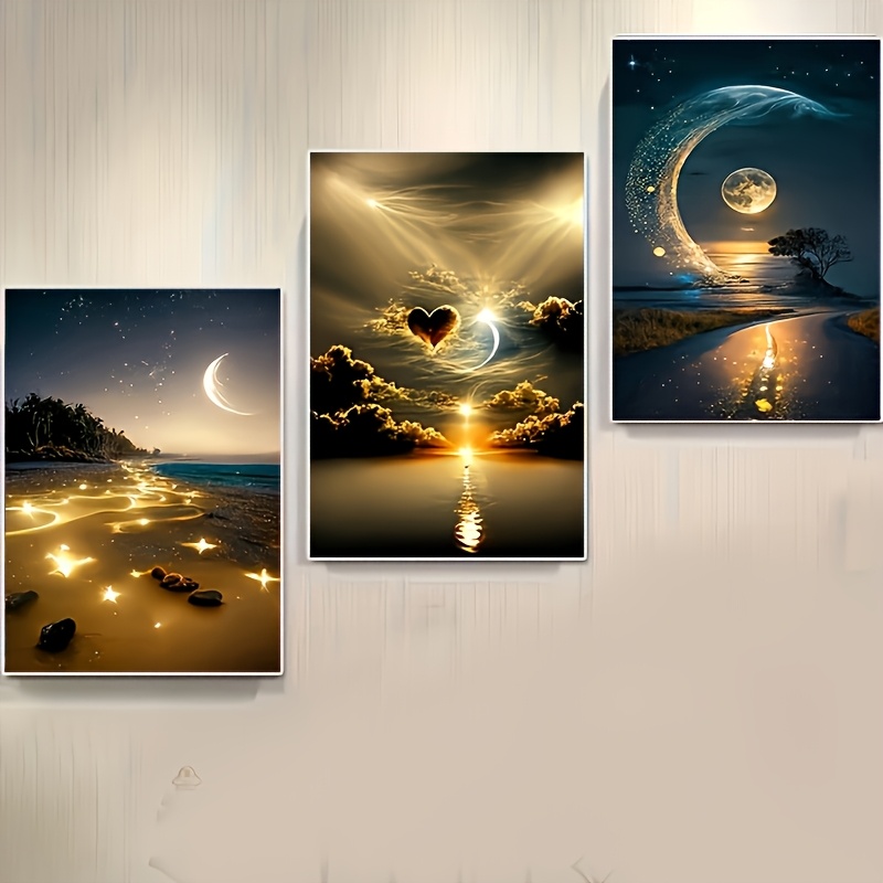 Image of 3 Sets Of Diy Diamond Painting Sets, Scene Design, Home Wall Decoration Holiday Party Decoration, Art Bedroom Living Room Hanging Painting, Frameless 30cm*40cm/11.8*15.7 Inches