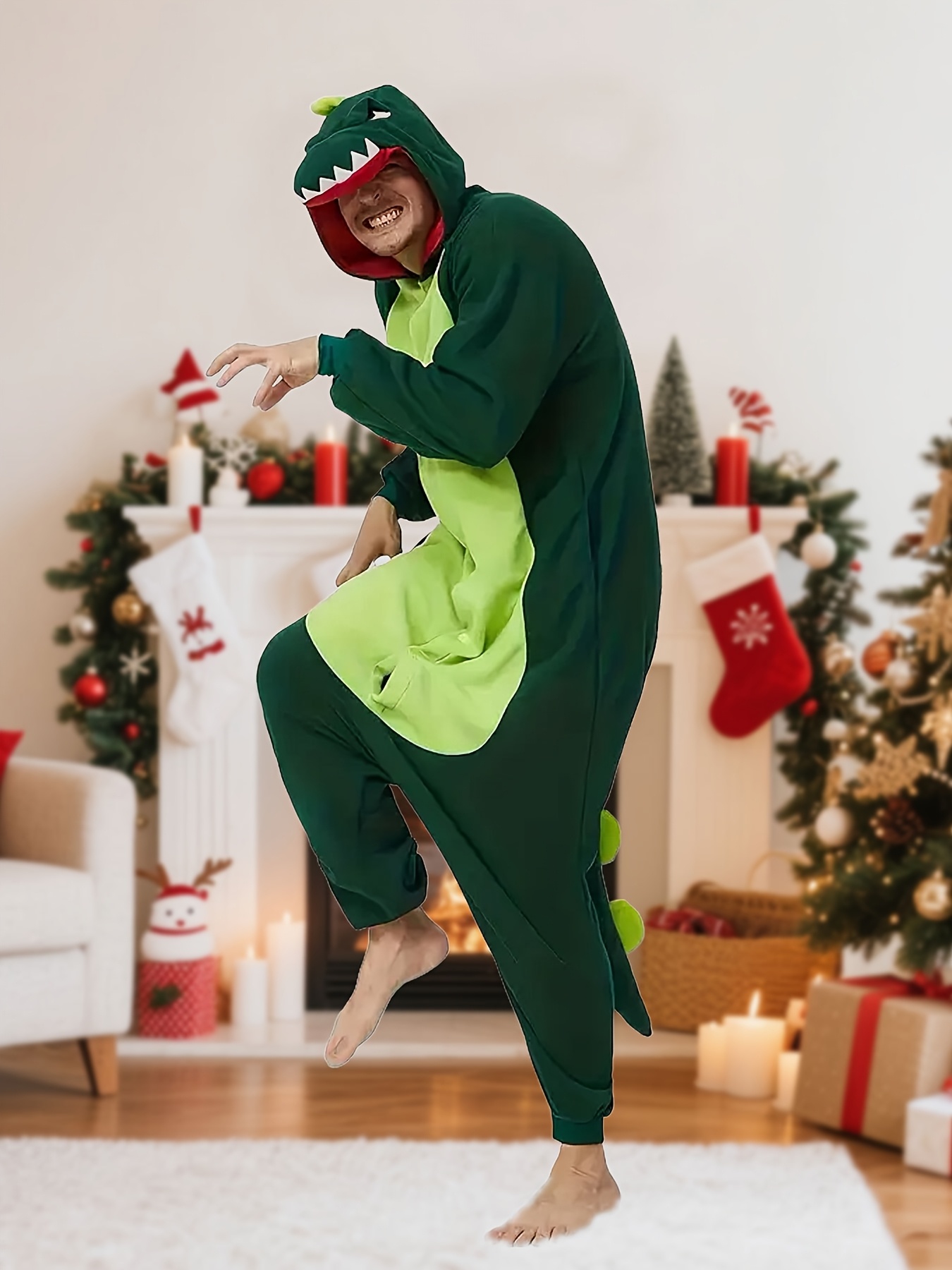 Dinosaurio Pijamas Cuerpo Entero Animales Pijamas Verdes De