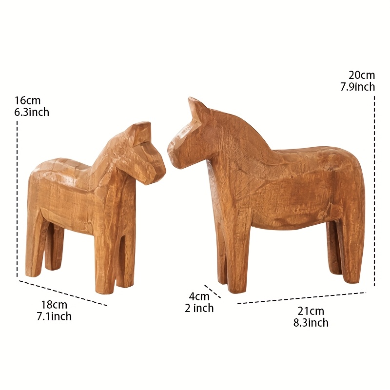 Image of 2pcs Of Nordic-style Hand-carved Wooden Horse Ornaments, Vintage Room Decorative Statues, Christmas And Thanksgiving Decorations