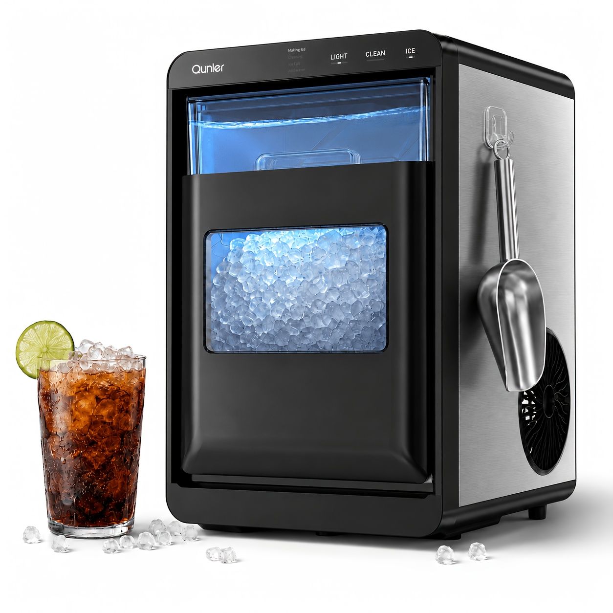 TEMU Ice Maker Countertop, 44 Lbs/day, Soft Chewable Pebble Ice Machine With Stainless Steel Ice Scoop, For Home, Kitchen, Office, Rv & Camping,