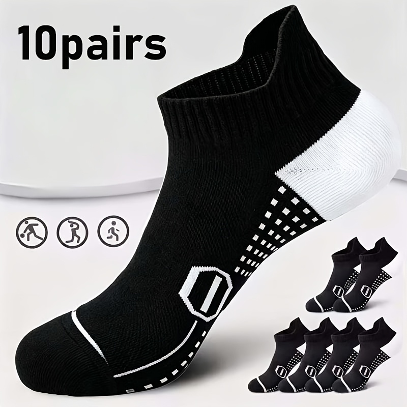 TEMU Random 10 Pairs Men's Sweat-absorbing And Breathable Sports Socks, With Polka Dot Pattern And Striped Color-blocking Design, With Arch Support,