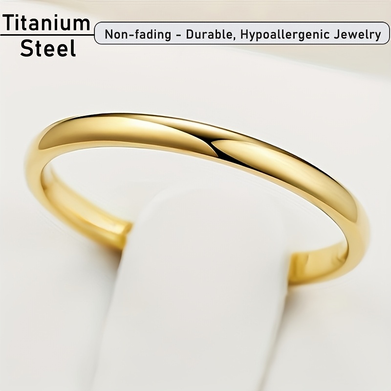 TEMU 1 stuks Gouden Titanium Stalen Minimalistische Band Ring voor Dames, Gepolijste 2mm Stapelbare Ring, Waterdichte Anti-Fade Hypoallergene Unisex