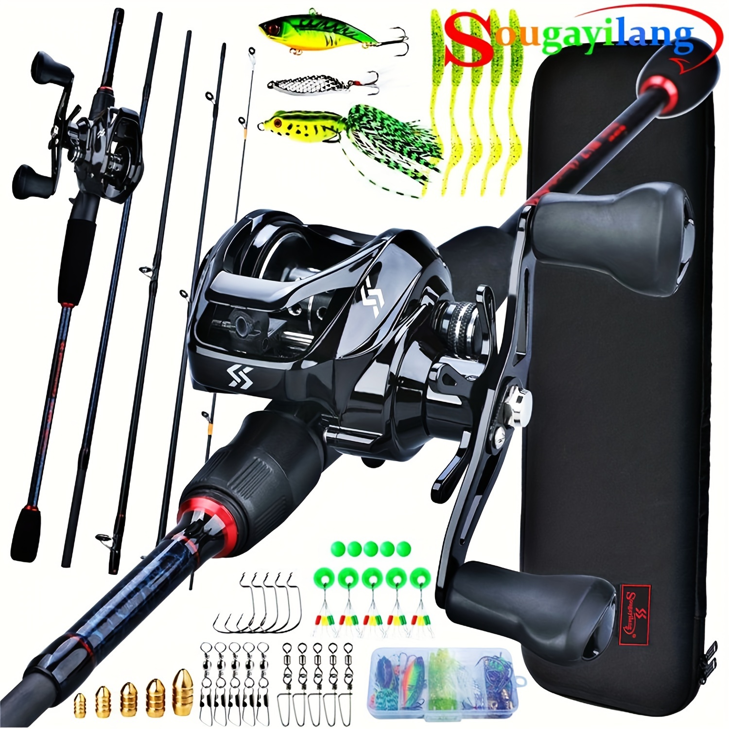 Sougayilang 4 Piece Casting Rod and Reel Fishing Full Kits Baitcaster Combo  with Carrier Case 