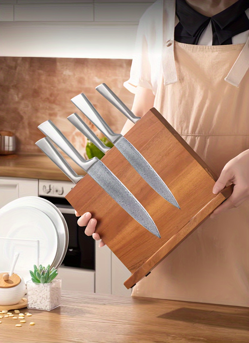 acacia wood double sided magnetic knife holder thickened and enlarged kitchen knife storage rack non food contact log organizer for scissors ideal for christmas halloween easter hanukkah thanksgiving details 1