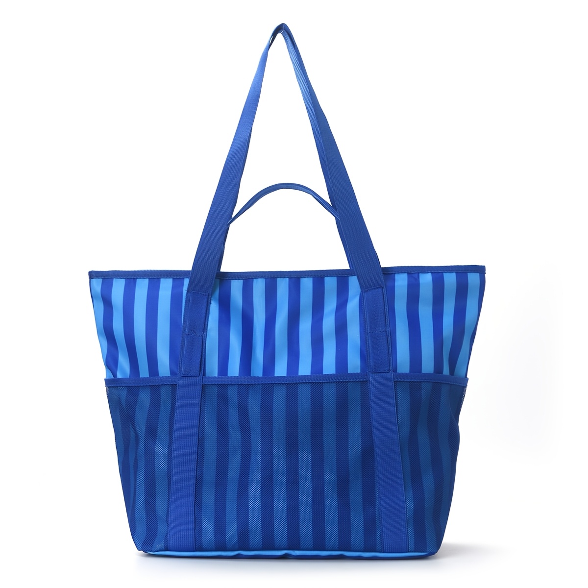 TEMU Striped Mesh Beach Tote Bag, Large Capacity Multi-pocket Seaside Vacation Handbag, Pool Outing Shopping Shoulder Bag, Women's Travel Tote Bag,