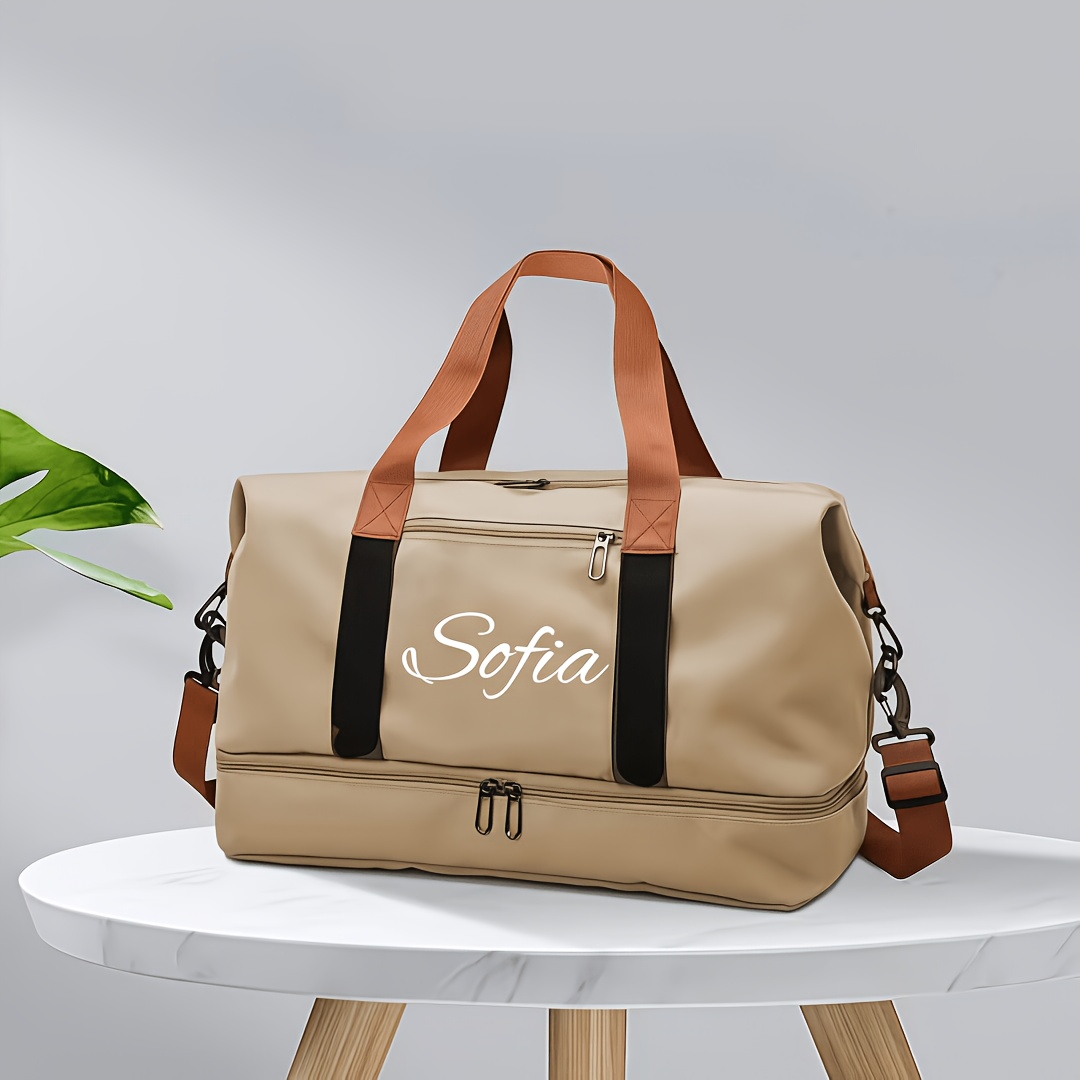 TEMU Customizable Name/text, Dry And Wet , Lightweight And Large Capacity Portable Luggage Bag For Short Trips, Business Trips, And Travel. Women's