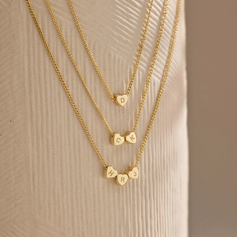 TEMU 1 Custom 304l Stainless -shaped Letter Necklace, Personalized 3d Heart-shaped Pendant Necklace, Waterproof And Sweatproof, Custom Name, Delicate